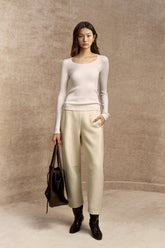 Si Jian Hua Scoop-Neck Wool Top - Ivory White